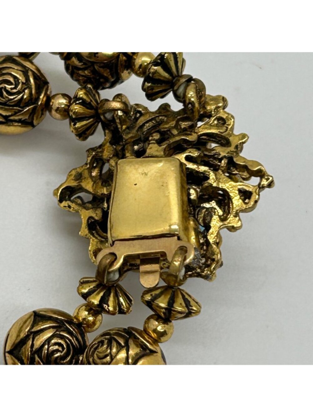 Vintage 1950s Double Strand Gold Rosette Aurora Borealis AB Crystal Bracelet - Picture 7 of 11